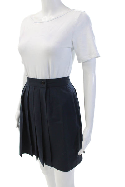 Michael Kors Womens Box Pleated A Line Mini Skirt Navy Blue Wool Size 4