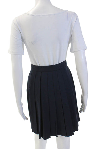 Michael Kors Womens Box Pleated A Line Mini Skirt Navy Blue Wool Size 4