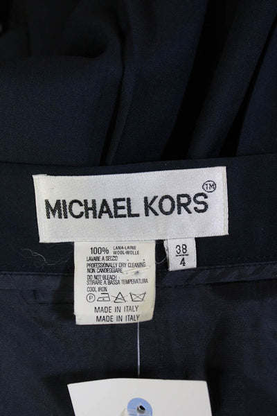 Michael Kors Womens Box Pleated A Line Mini Skirt Navy Blue Wool Size 4