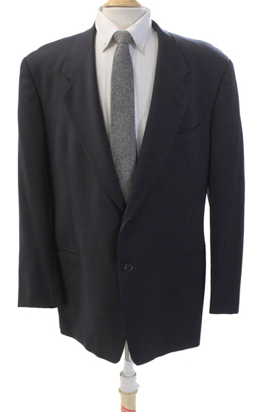 Mani Mens Wide Lapel Two Button Blazer Jacket Navy Blue Wool Size 44