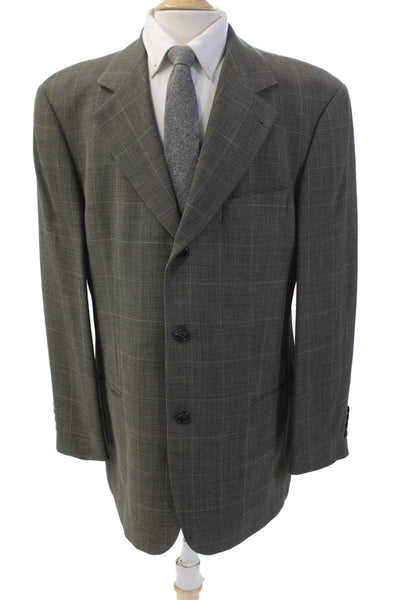 Boss Hugo Boss Mens Plaid Three Button Blazer Jacket Black Wool Size 44 Regular