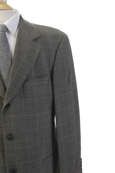 Boss Hugo Boss Mens Plaid Three Button Blazer Jacket Black Wool Size 44 Regular