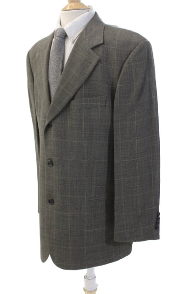 Boss Hugo Boss Mens Plaid Three Button Blazer Jacket Black Wool Size 44 Regular