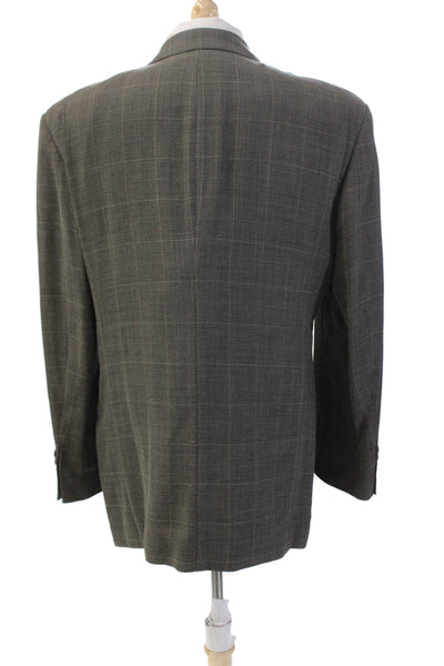 Boss Hugo Boss Mens Plaid Three Button Blazer Jacket Black Wool Size 44 Regular