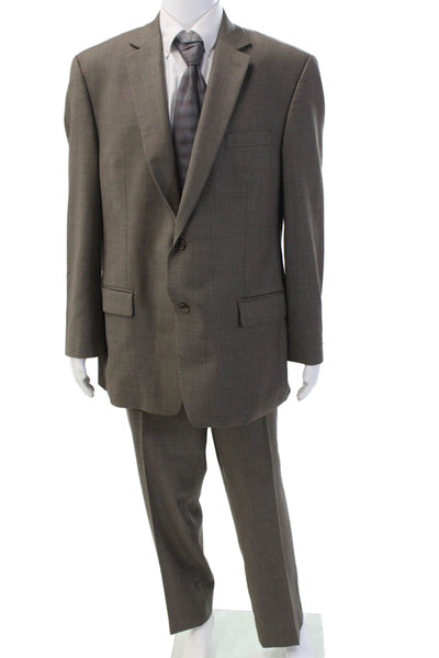 Michael Michael Kors Mens Two Button Flat Front Suit Taupe Brown Size 46/40