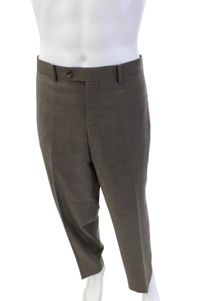 Michael Michael Kors Mens Two Button Flat Front Suit Taupe Brown Size 46/40