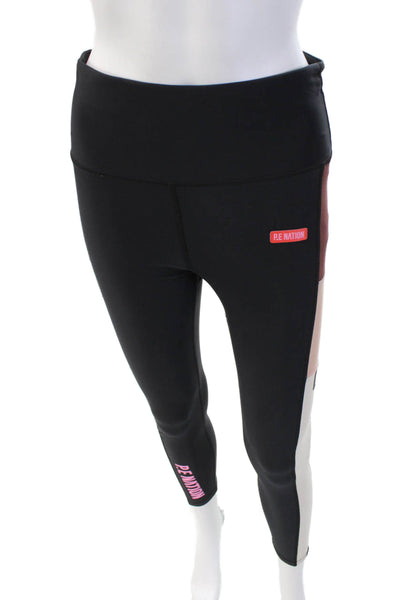 PE Nation Womens Graphic Print Elastic High Waisted Leggings Black Size S