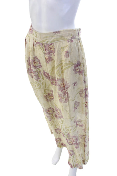 Vanessa Bruno Womens Floral Print Wide Leg Elastic Waist Pants Beige Size 40