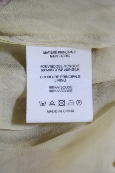 Vanessa Bruno Womens Floral Print Wide Leg Elastic Waist Pants Beige Size 40