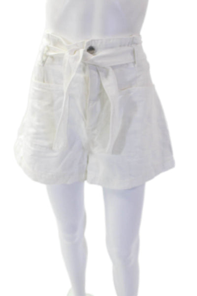 DL1961 Womens Cotton Blend Belted High-Rise Denim Shorts White Size 29