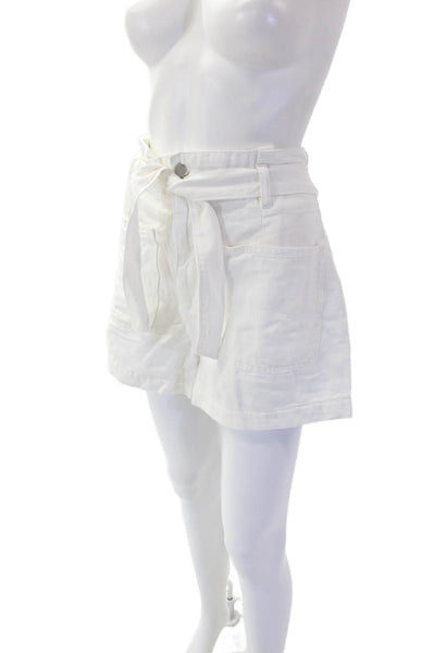 DL1961 Womens Cotton Blend Belted High-Rise Denim Shorts White Size 29