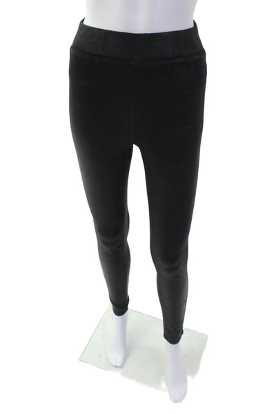 L'Agence Womens Shiny Elastic Waist Skinny Fit Ankle Leggings Black Size S