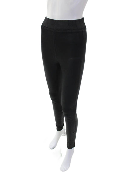 L'Agence Womens Shiny Elastic Waist Skinny Fit Ankle Leggings Black Size S