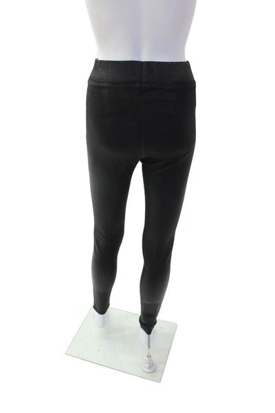 L'Agence Womens Shiny Elastic Waist Skinny Fit Ankle Leggings Black Size S