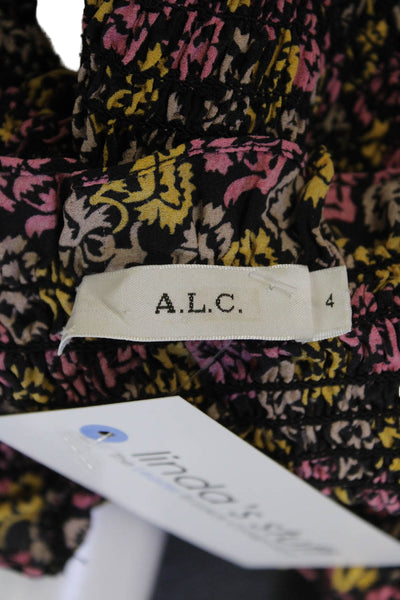 ALC Womens Silk Floral Print Smocked Off the Shoulder Blouse Multicolor Size 4