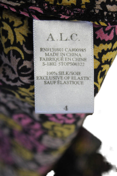 ALC Womens Silk Floral Print Smocked Off the Shoulder Blouse Multicolor Size 4