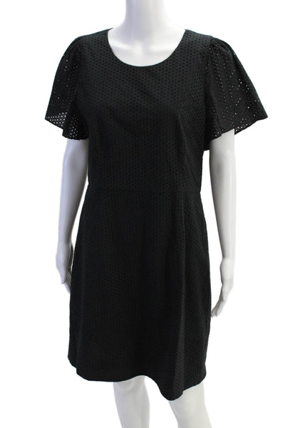J Crew Womens Cotton Eyelet Detail Short Sleeve Mini Dress Black Size 12