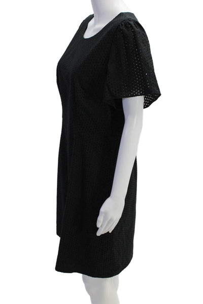 J Crew Womens Cotton Eyelet Detail Short Sleeve Mini Dress Black Size 12