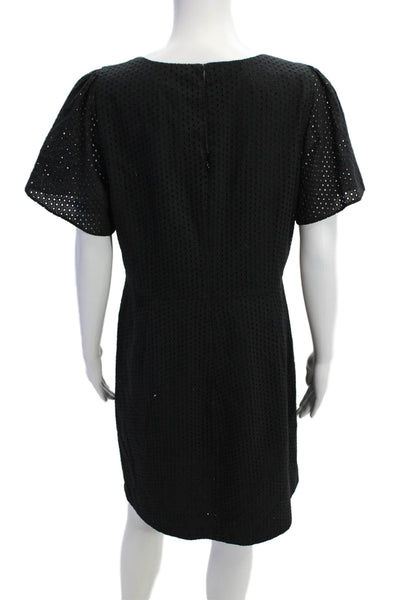J Crew Womens Cotton Eyelet Detail Short Sleeve Mini Dress Black Size 12