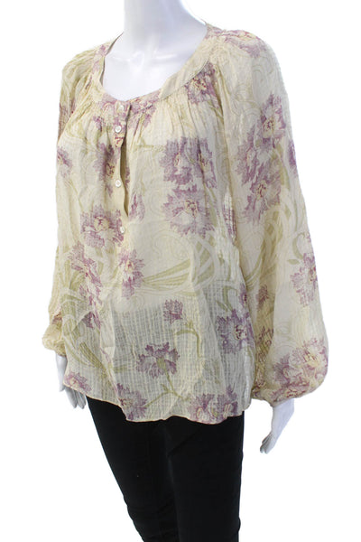 Vanessa Bruno Womens Floral Print Button Down Long Sleeve Blouse Beige Size 42