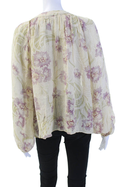 Vanessa Bruno Womens Floral Print Button Down Long Sleeve Blouse Beige Size 42