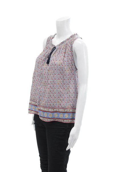Joie Womens Sleeveless Keyhole Paisley Printed Blouse White Blue Size Medium