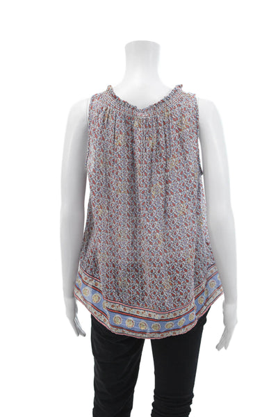 Joie Womens Sleeveless Keyhole Paisley Printed Blouse White Blue Size Medium
