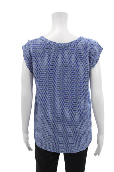 Joie Womens Short Sleeve V Neck Abstract Silk Top Blue White Size Small