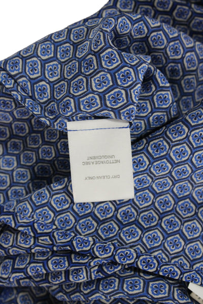 Joie Womens Short Sleeve V Neck Abstract Silk Top Blue White Size Small