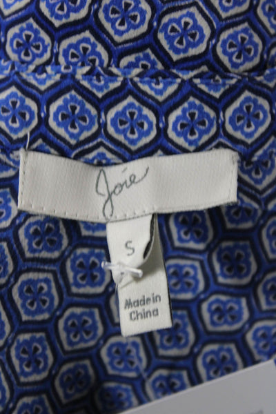 Joie Womens Short Sleeve V Neck Abstract Silk Top Blue White Size Small