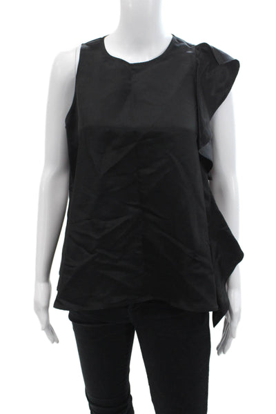 Yune Ho Womens Sleeveless Crew Neck Ruffled Blouse Top Black Size Medium