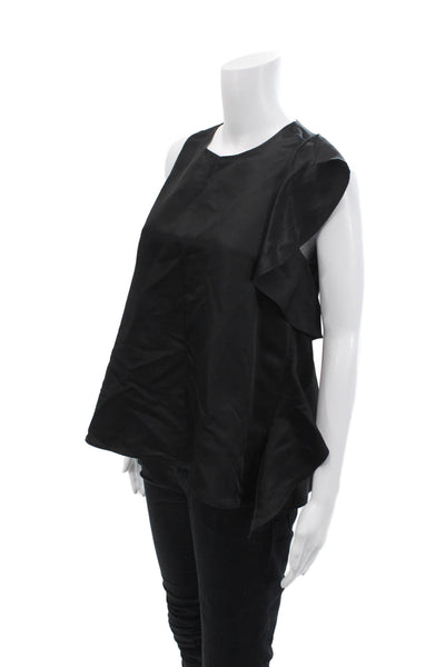 Yune Ho Womens Sleeveless Crew Neck Ruffled Blouse Top Black Size Medium