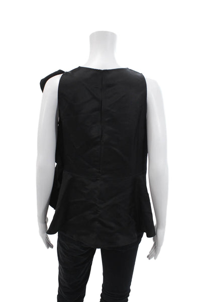 Yune Ho Womens Sleeveless Crew Neck Ruffled Blouse Top Black Size Medium