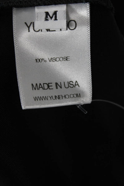 Yune Ho Womens Sleeveless Crew Neck Ruffled Blouse Top Black Size Medium