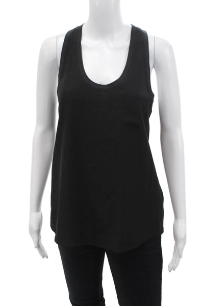 Joie Womens Scoop Neck Ribbed Knit Trim Silk Tank Top Black Size Small