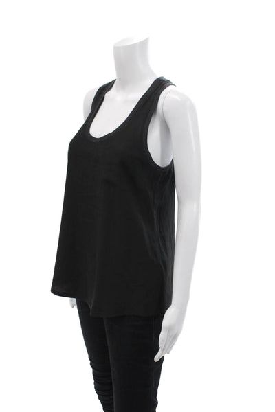 Joie Womens Scoop Neck Ribbed Knit Trim Silk Tank Top Black Size Small
