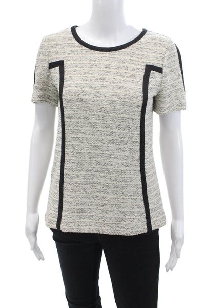 Comptoir Des Cotonniers Womens Short Sleeve Scoop Neck Blouse White Black Medium