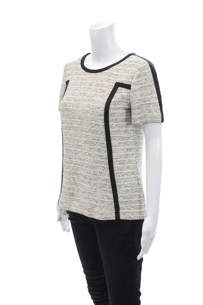 Comptoir Des Cotonniers Womens Short Sleeve Scoop Neck Blouse White Black Medium