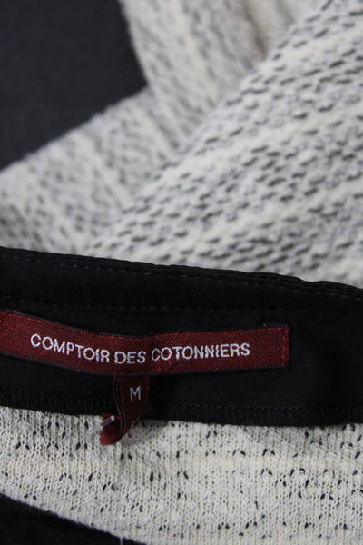 Comptoir Des Cotonniers Womens Short Sleeve Scoop Neck Blouse White Black Medium