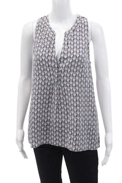 Joie Womens Sleeveless V Neck Silk Owl Blouse Gray Navy Size Small