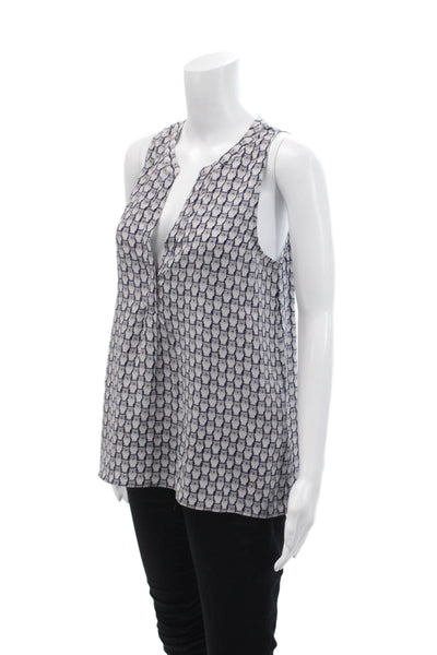 Joie Womens Sleeveless V Neck Silk Owl Blouse Gray Navy Size Small
