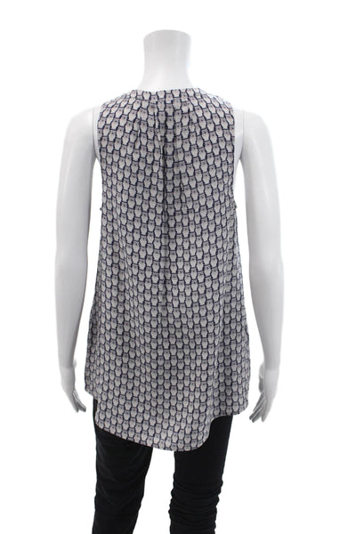 Joie Womens Sleeveless V Neck Silk Owl Blouse Gray Navy Size Small