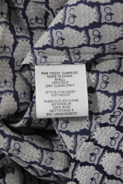 Joie Womens Sleeveless V Neck Silk Owl Blouse Gray Navy Size Small