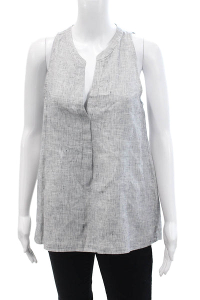 Joie Womens Sleeveless V Neck High Low Linen Top Gray Size Small