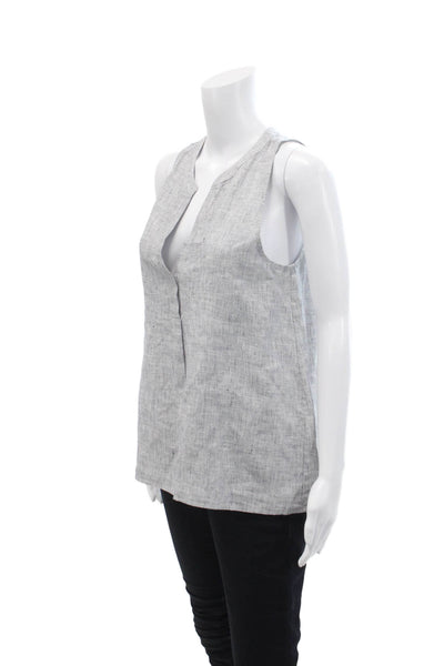 Joie Womens Sleeveless V Neck High Low Linen Top Gray Size Small