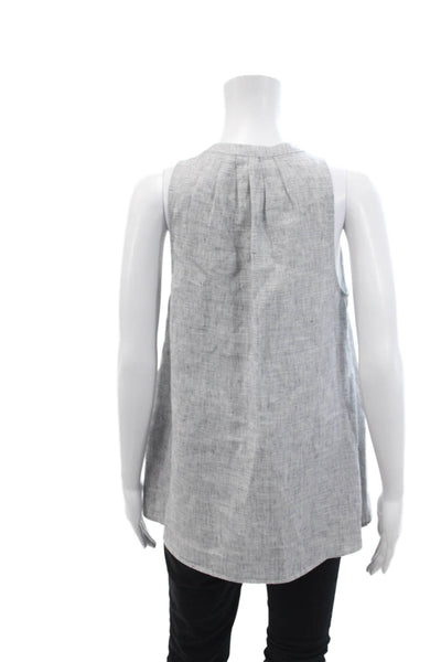 Joie Womens Sleeveless V Neck High Low Linen Top Gray Size Small