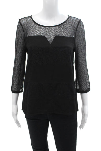 Comptoir Des Cotonniers Womens 3/4 Sleeve Scoop Neck Lace Trim Top Black Size XS