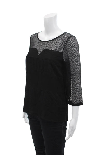 Comptoir Des Cotonniers Womens 3/4 Sleeve Scoop Neck Lace Trim Top Black Size XS