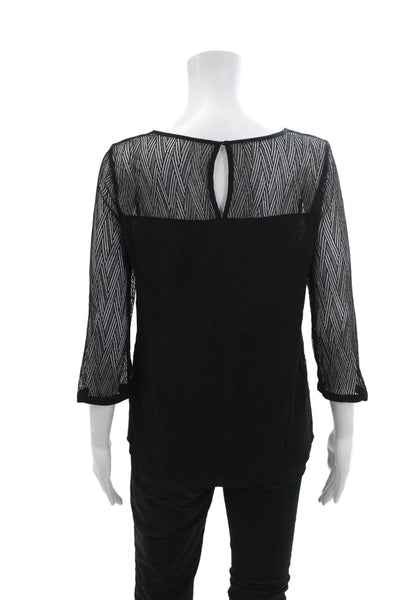 Comptoir Des Cotonniers Womens 3/4 Sleeve Scoop Neck Lace Trim Top Black Size XS