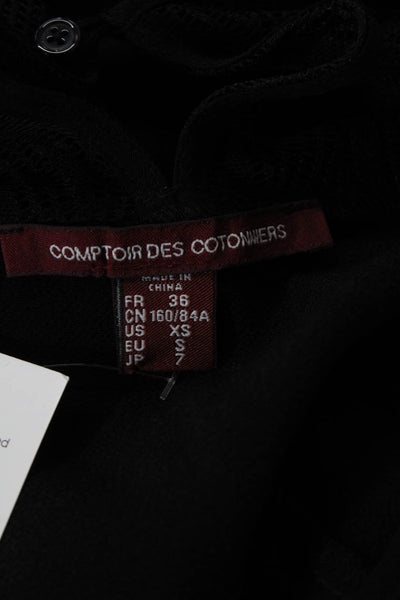 Comptoir Des Cotonniers Womens 3/4 Sleeve Scoop Neck Lace Trim Top Black Size XS